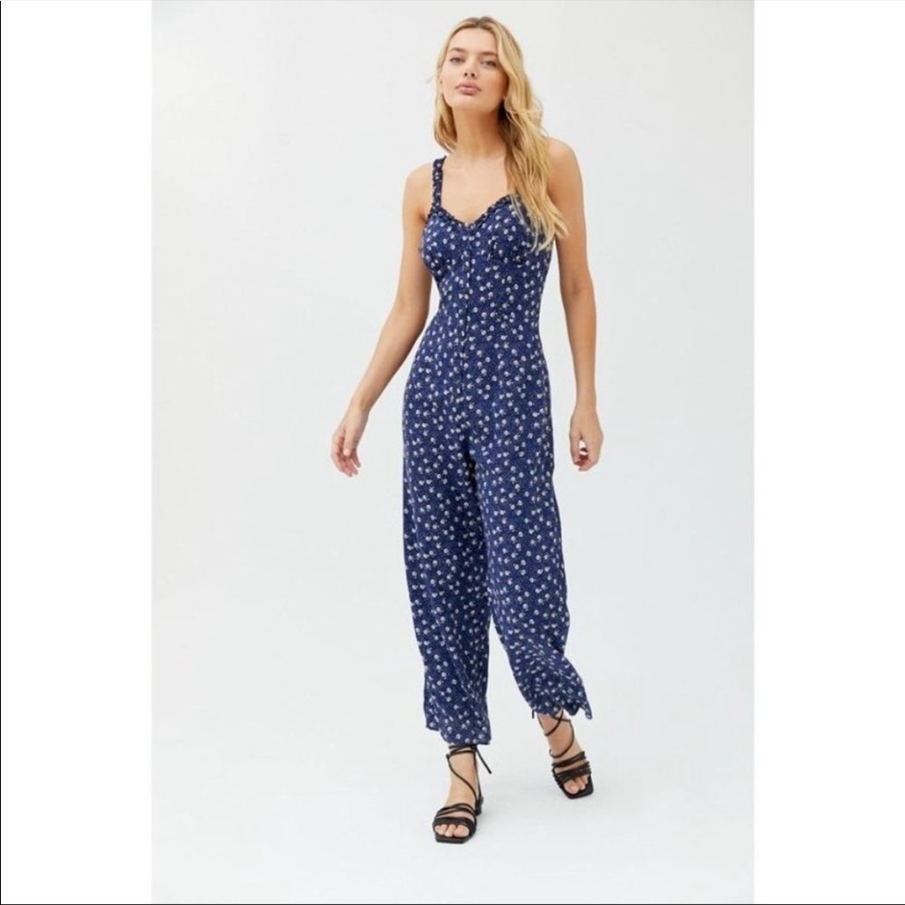 UO Navy Printed Jumpsuit